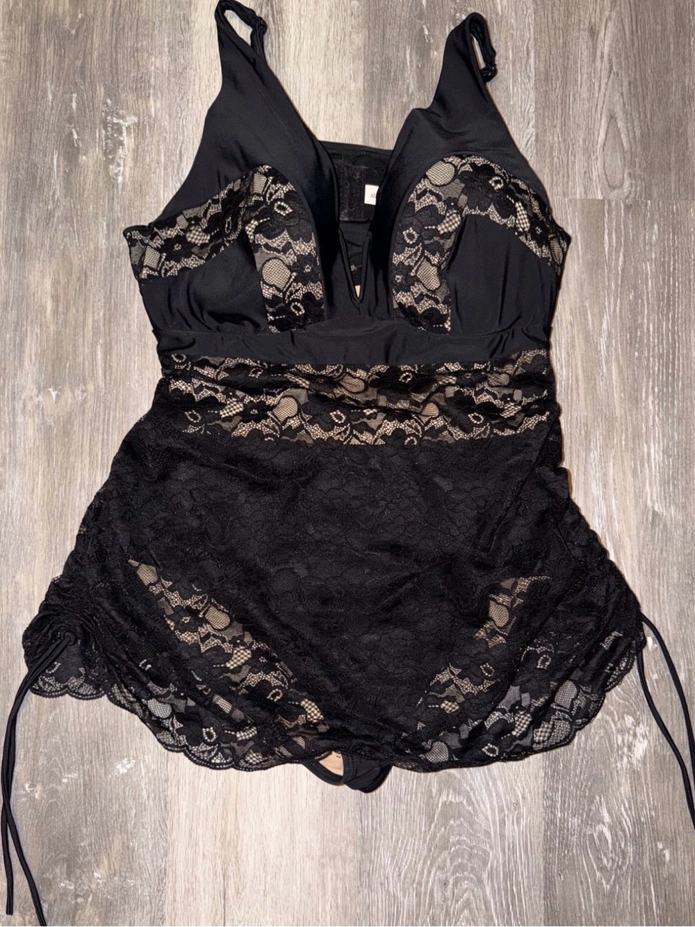 Cacique Black Lace Swimsuit with Sheer Accents
